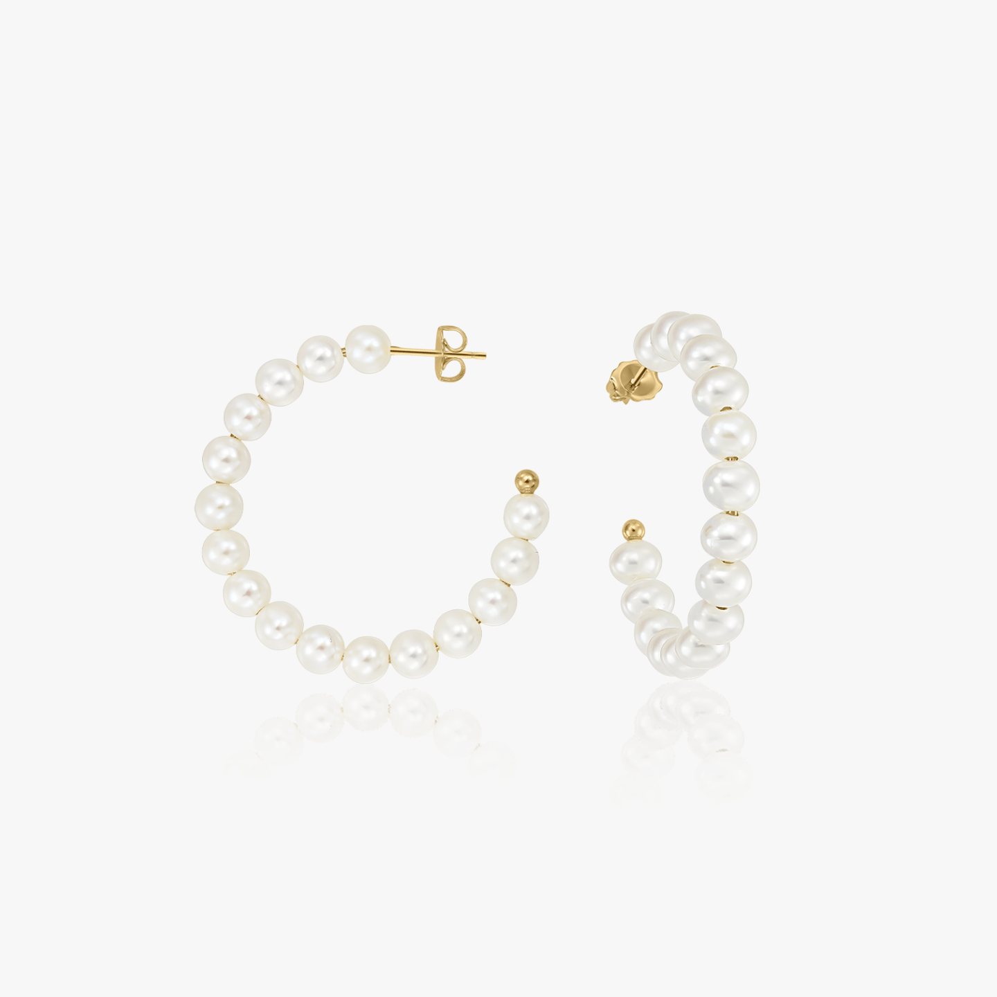 Golden Pearl Hoop Earrings in Silver - Natural Pearls - Indira
