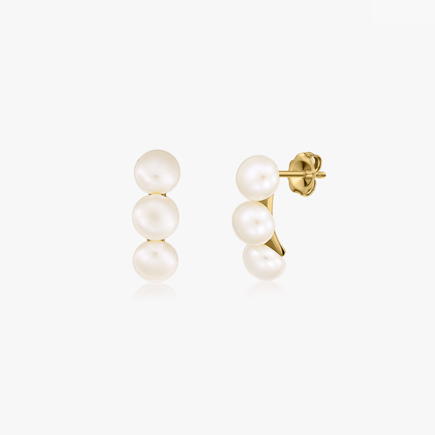 Golden Trio Silver Earrings - Natural Pearls - Indira