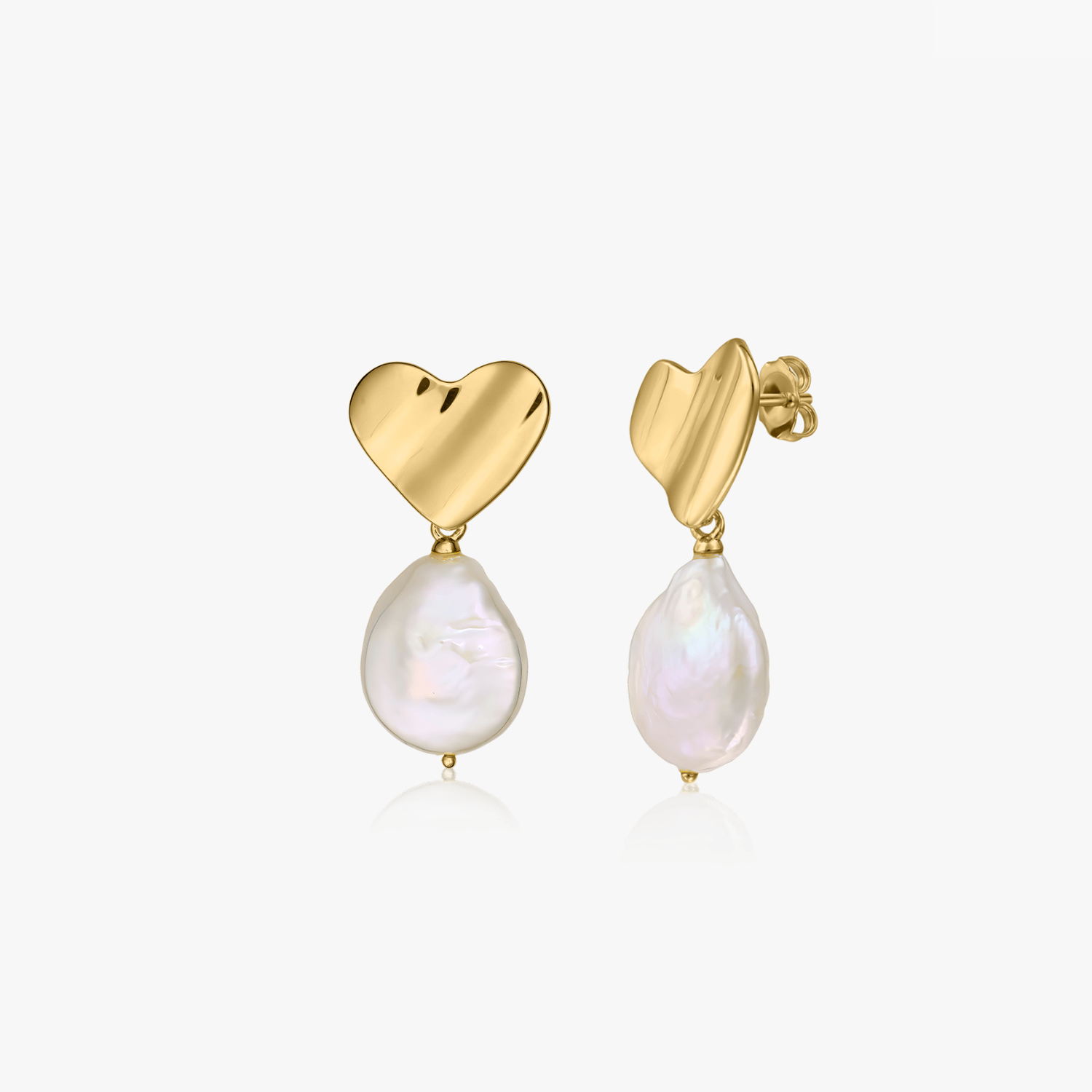 Heart of Gold Silver Earrings - Natural Pearls - Indira