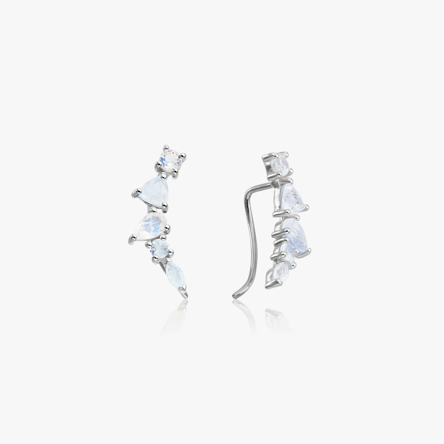 Valery Silver Earrings with moonstones displayed on a white background.