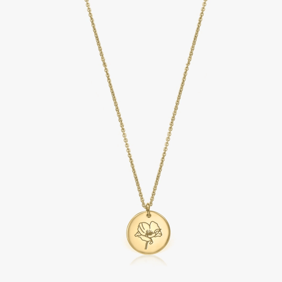Silver Necklace Birth Flower Golden - August Poppy - Indira