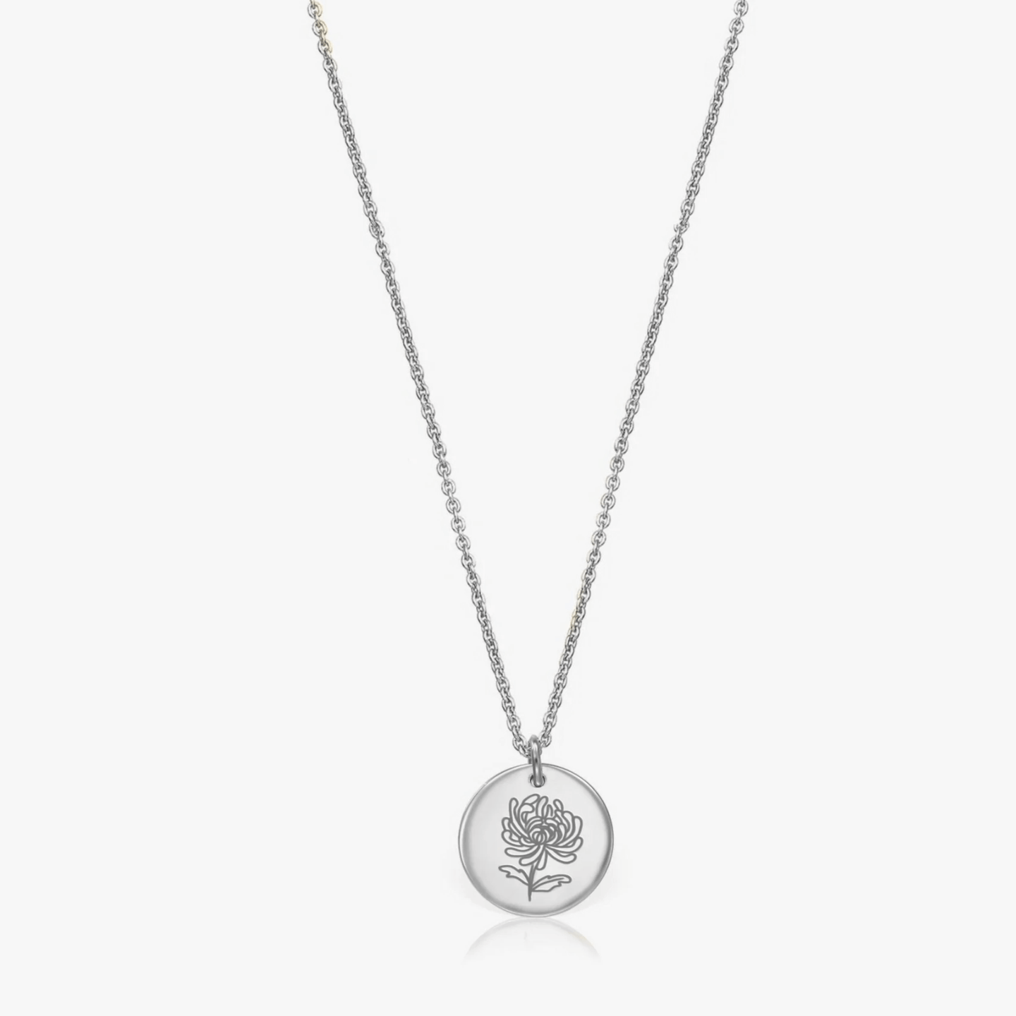 Birth Flower Silver Necklace - November Chrysanthemum - Indira