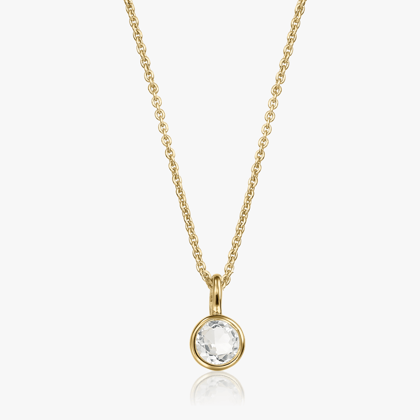 Birthstone Golden April Silver Necklace - White Topaz - Indira