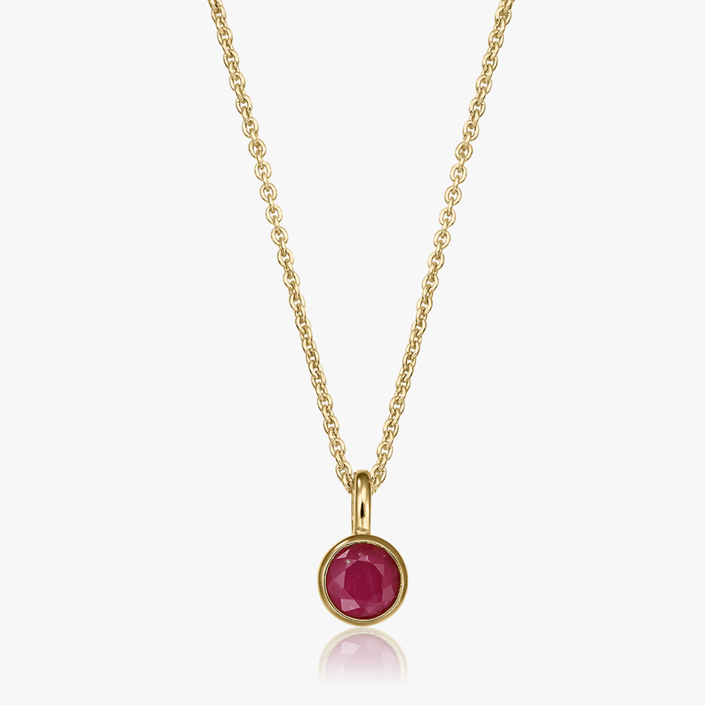 Silver Necklace Birthstone Golden July - Ruby - Indira