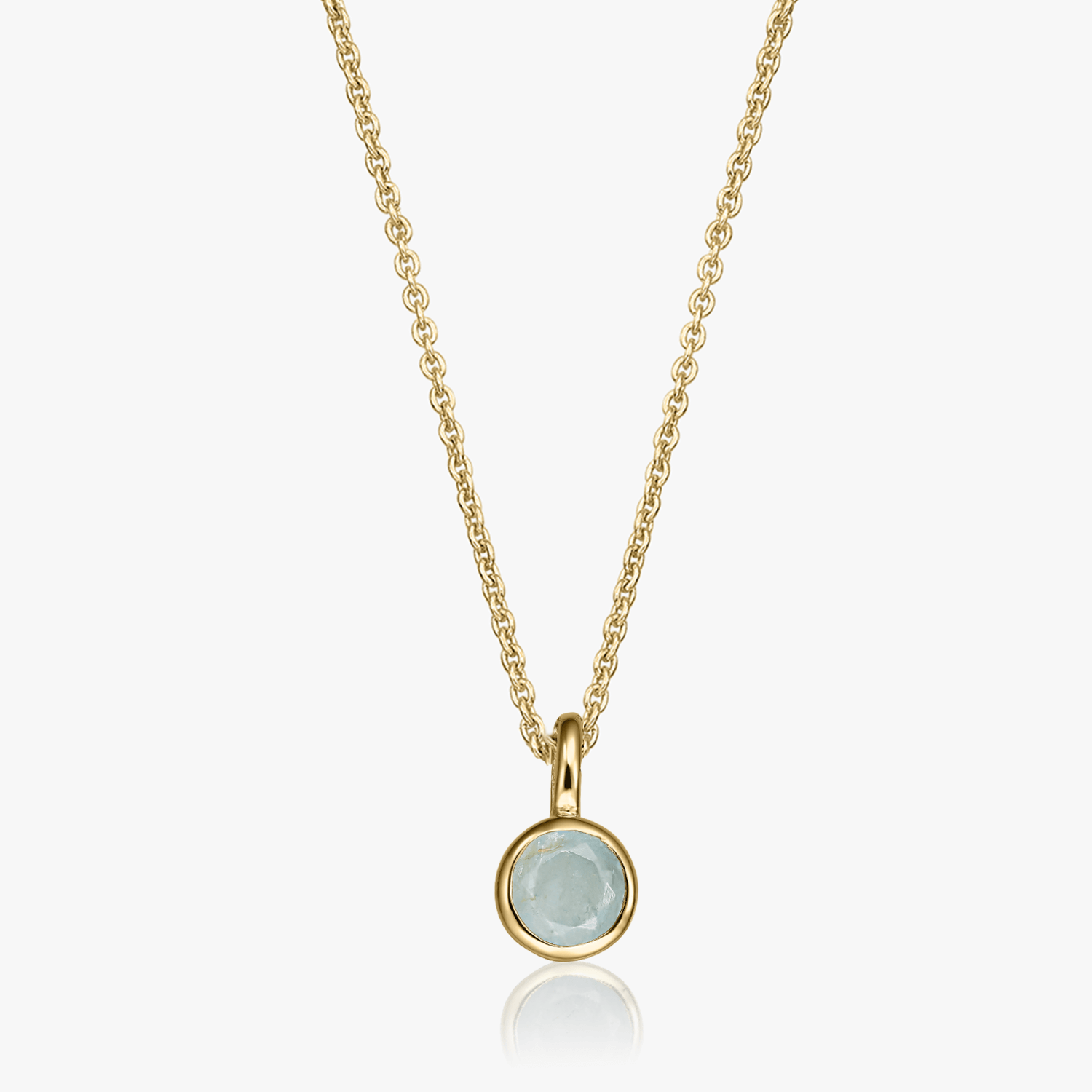 Birthstone Golden March Silver Necklace - Aquamarine