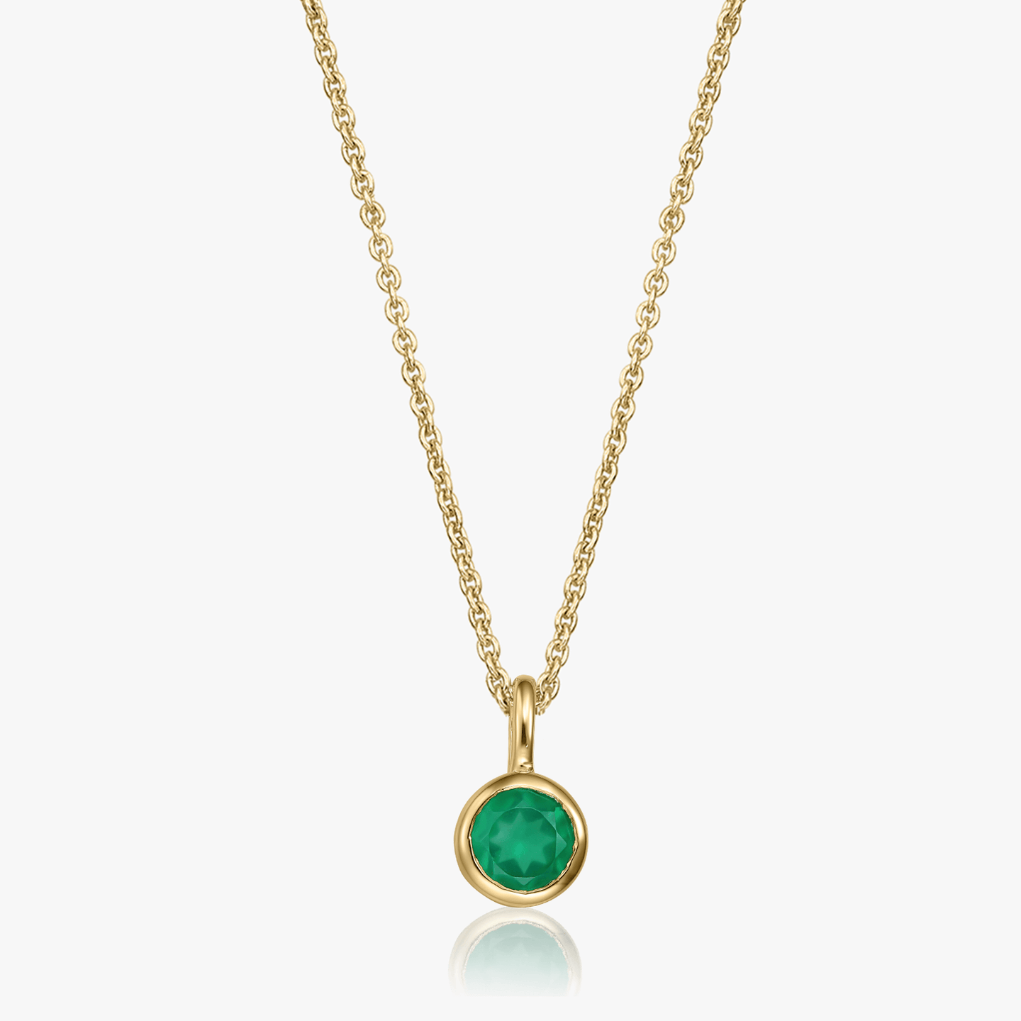 Birthstone Golden May Silver Necklace - Green Onyx - Indira
