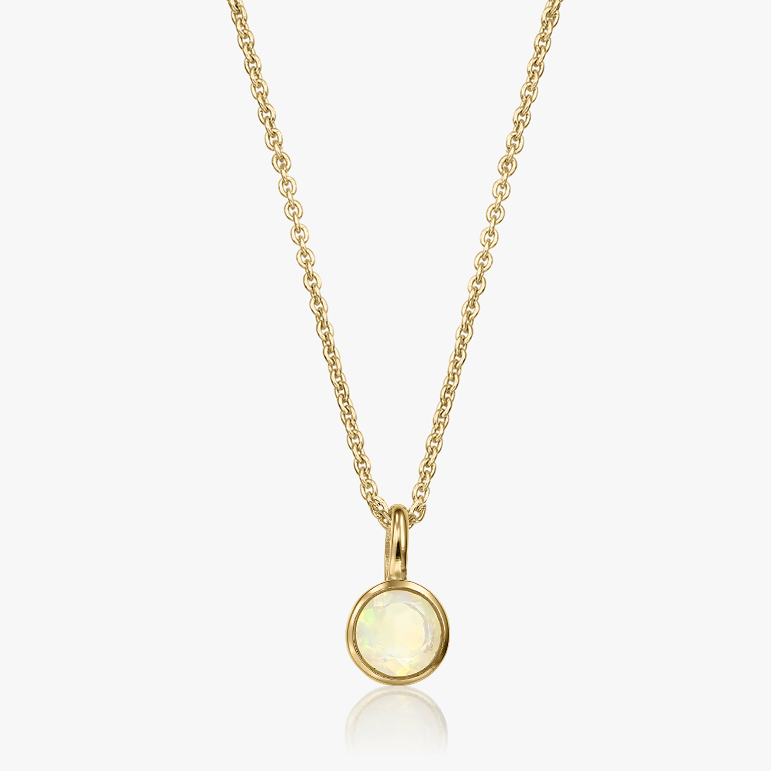 Birthstone Golden October Silver Necklace - Opal - Indira
