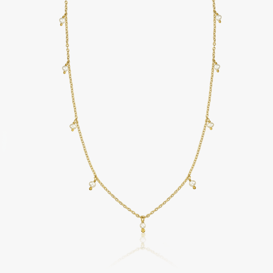 Golden Margot Silver Necklace - Natural Pearls - Indira