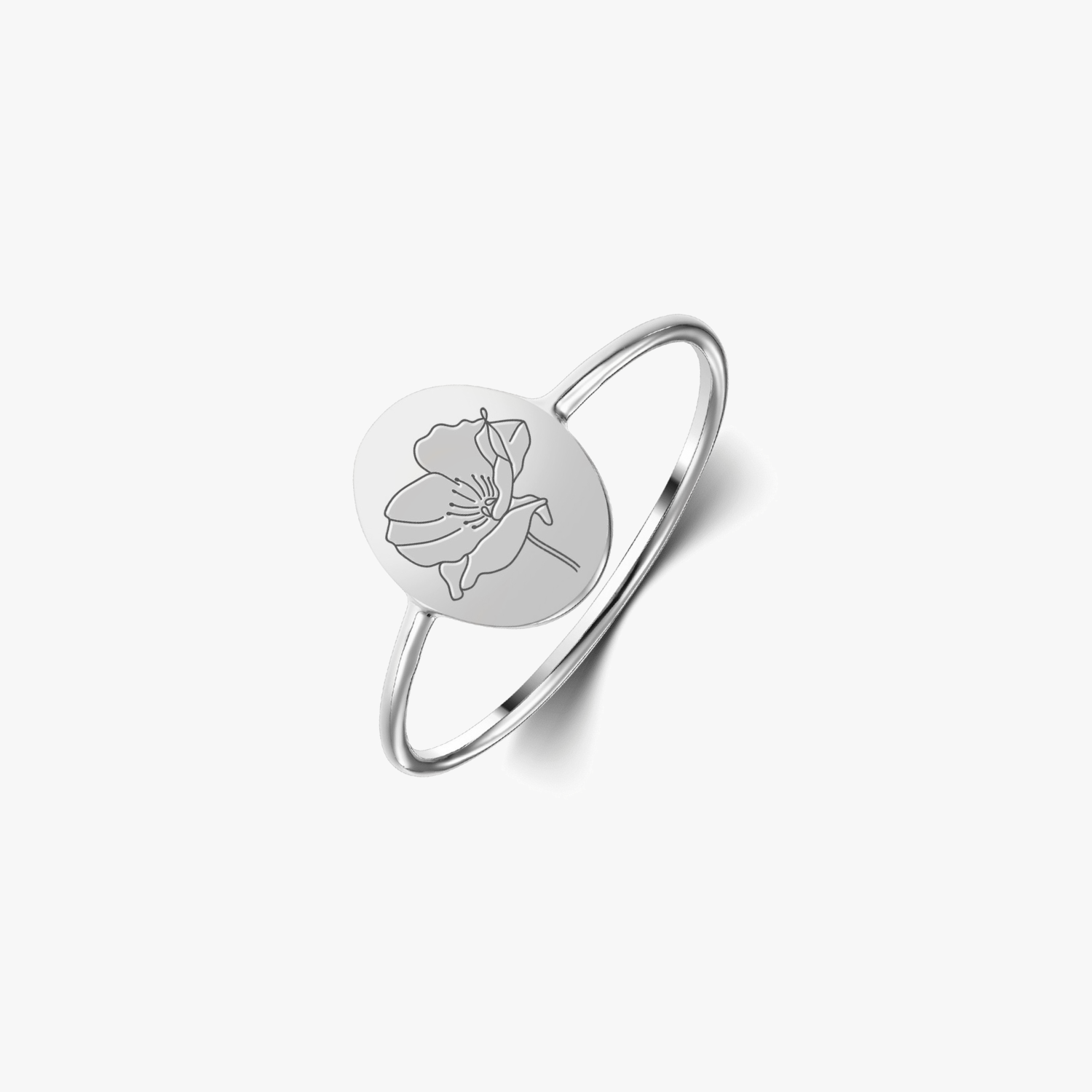 Silver ring Birth Flower - August Poppy