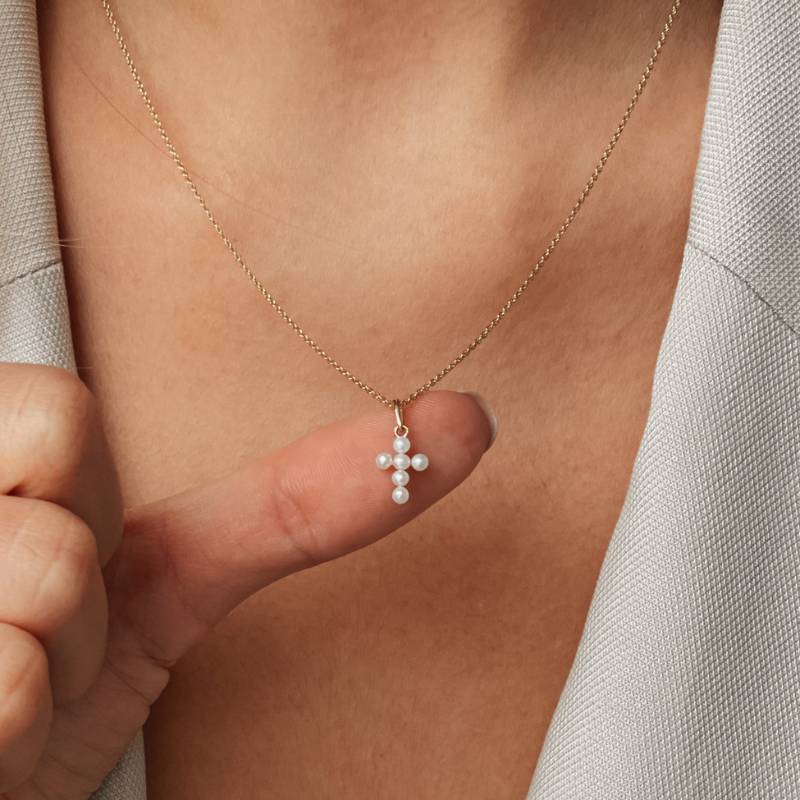 Pearl Cross gold pendant - Natural Pearls