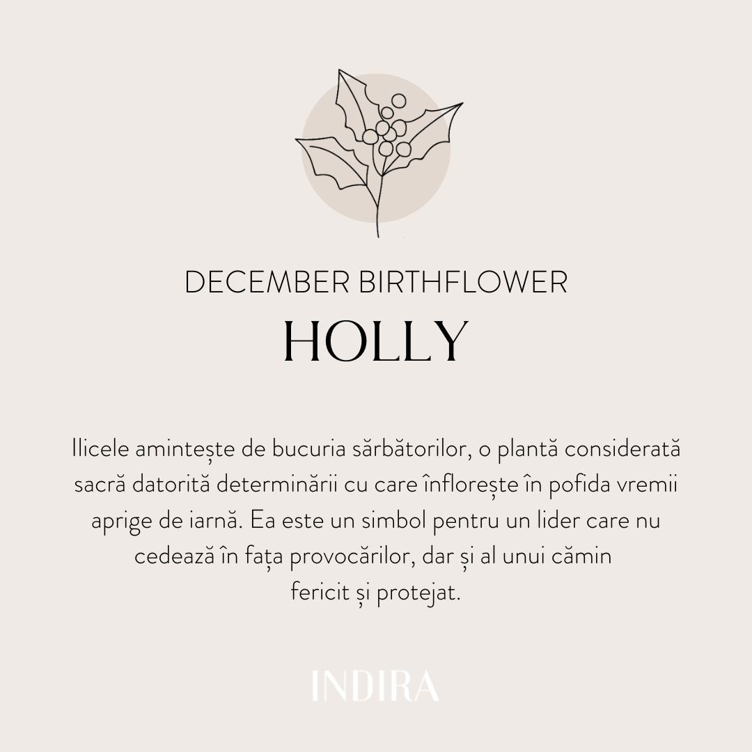 Silver BirthFlower Cord Bracelet - December Holly